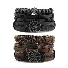 HZMAN Genuine Leather Tree of life Bracelets Men Women, Tiger Eye Natural Stone Lava Rock Beads Ethnic Tribal Elastic Bracelets Wristbands Cord Wood, Bracelets Men, Tree Of Life Bracelet, Genuine Leather Bracelet, Black Leather Bracelet, Leather Wristbands, Wrap Bracelets, Leather Bracelets, Elastic Bracelet