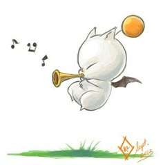 an animal with a trumpet in its mouth and music notes coming out of it's mouth