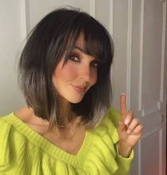 Brunette Bob With Bangs And Highlights, Swoop Bangs Short Hair, Shoulder Length Hair Straight Layers, Bob With Bangs 2023, Shoulder Length Bob Haircut With Bangs, Long Bob With Bangs Fine Hair, Above Shoulder Length Hair With Bangs, Medium Bob Haircut With Bangs, Above Shoulder Length Hair