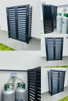 four different views of an outdoor storage unit