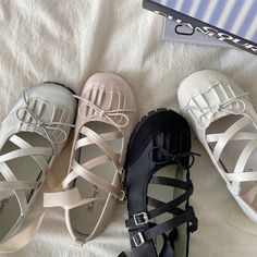 Silver, pink, and black ballet-inspired flats with criss-cross straps, bow details, and rugged soles Material: Vegan Leather Run small, please review the sizing information Y2k Black Aesthetic, Summer Outfit Accessories, Y2k Fashion Outfit, 90s Y2k Fashion, Pregnancy Shoes, Black Ballet, Baby Tees Y2k, Ballet Core