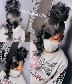 Easy Hairstyles For Going Out With Friends, High Ponytail Hairstyles For Black Women Weave Curly, Bombshell Ponytail, Pin Up Buns For Black Women, Ponytail Hairstyles For Black Women High, Bun Heatless Curls, Ponytail Hairstyles Weave, Hairstyles Weave Ponytail, Pin Curl Bun