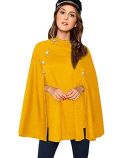 Amazon.com: MAKEMECHIC Women's Double Button Cloak Sleeve Elegant Cape Mock Poncho Classy Coat: Clothing Poncho Coat, Check Coat, Styles Inspiration, Sleeve Detail, Cloak, Dress Codes, Coat Dress, Ponchos, Outerwear Jackets