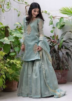 Blue Garara, Pakistani Wedding Outfits, Stylish Short Dresses, Pakistani Bridal Dresses