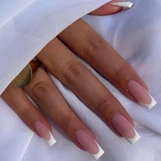 French nails Narrow Square French Tip Nails, Elegant French Tip Nails Classy, Straight Line French Tip Nails, Narrow Square Acrylic Nails, French Tip Nails Styles, Denver Nails, Side French Nails, Medium Square French Tip, Polygel Extension