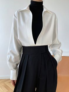 Long Sleeves Loose Solid Color Lapel Blouses BLACK-S Autumn Clothes, Fashion Board, Moda Vintage, Mode Inspo, 가을 패션, Blouse Vintage, Looks Vintage, Look Fashion, Classy Outfits