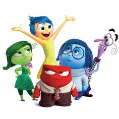 the characters from inside out are posing for a photo with their arms in the air