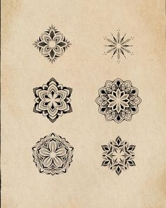 an old paper with different designs on it