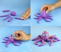 instructions for how to make an octopus toy with clay and felt, including the hands