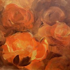 an oil painting of oranges on a brown background