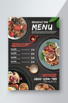 a restaurant menu with different types of food on it