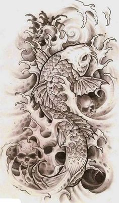 a drawing of a koi fish in the water