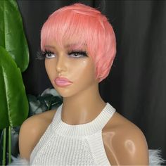 Natural Looking: High Quality Human Hair Blended With Synthetic Fibers, This Short Pink Wavy Wig Is Designed To Look And Feel Like Real Hair. Easy To Wear: With A Breathable And Adjustable Cap, This Pixie Cut Wig Is Comfortable To Wear And Fits Most Head Sizes. Low Maintenance: The Layered Short Hair Design Requires Minimal Styling And Upkeep. Versatile Style: Looking To Add A Pop Of Color To Your Everyday Look Or Trying Out A New Style? This Wig Is Perfect For Any Occasion. Affordable Price: Ge Layered Short Hair, Pink Wig With Bangs, Pixie Cut Short, Short Hair Designs, Bob Cut Wigs, Layered Short, Halo Hair Extensions, Blonde Lace Front Wigs, Halo Hair