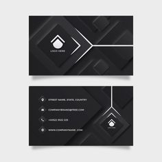 a black business card with geometric shapes