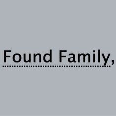 the words found family are shown in black on a gray background with an arrow pointing to it