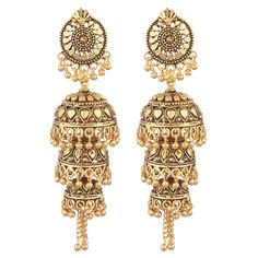 PRICES MAY VARY. Please confirm the size using model image, size dimensions, other reference images and videos. The color may slightly vary due to the photographic lighting sources. Antique designer floral drop dangling style jhumki earrings set for women, Length x Width: 3.2 Inch x 0.9 Inch (8.1 cm x 2.2 cm), Metal: Alloy, Closure: Push Back. Embellished with metal engraving and metal balls charms, gives it a perfect traditional ethnic cum contemporary look. This trendy western cum antique simp Heavy Drop Earrings Jhumkas, Heavy Drop Jhumkas, Navratri Drop Earrings Jhumkas, Navratri Latkans Jhumka Drop Earrings, Temple Jewelry Style Jhumkas With Latkans, Navratri Jhumkas With Latkans, Festive Latkans Jhumkas Dangle Earrings, Traditional Tassel Dangle Earrings For Festivals, Celebration Latkans Jhumkas Drop Earrings