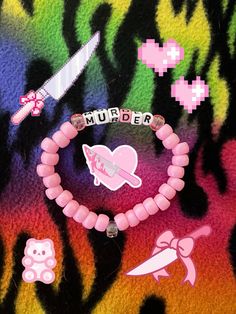 pink murder kandi single < 3 made by me Single Kandi Ideas, Kandi Single Ideas, Kandi Singles Ideas, Pink Kandi, Scene Bracelets, Bracket Ideas