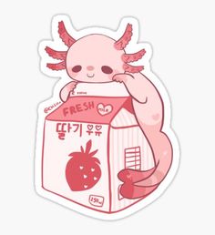 a pink sticker with an image of a baby in a milk carton that says fresh