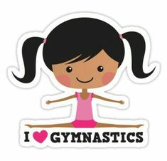 i love gymnastics sticker with a girl doing the splits on her balance beam in pink