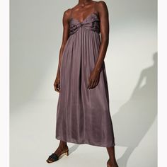 From H&M, Brand New With Tags H&m Midi Length Dress For Day Out, H&m Midi Dress For Day Out, Chic H&m Dresses For Daywear, Flowy Midi-length H&m Dresses, Spring Evening Ruched Slip Dress, Flowy Midi Dress By H&m, H&m Flowy Midi Dress, Chic H&m Midi Dress For Day Out, Elegant H&m Dress For Day Out