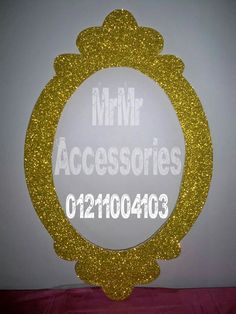 a gold glittered mirror with the words mr and mrs accessories in white on it