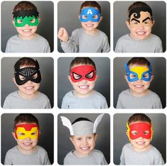 a young boy wearing different masks and making the faces for each character in the movie