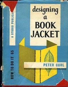 an old book with the title designing a book jacket written in blue and yellow on it