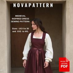 Historical Dress Costume pattern is available as an instant download (pdf) sewing pattern bundle with a range of size options, including plus sizes  ⭐US Sizes: 2, 4, 6, 8, 10, 12, 14, 16, 18, 20, 22, 24, 26, 28, 30 ⭐Standard Sizes: XS, S, M, L, XL, 2XL, 3XL, 4XL ⭐These patterns are suitable for A4, A0, and US Letter size papers. ⭐Once your payment is processed, you will automatically receive download links for the pattern files. Please note that you can only download the files from a computer; they will not work on a phone or iPad. ⭐This is a digital product. You will receive zip files containing the patterns and sewing instructions. ⭐Due to the nature of digital downloads, no refund, return, or exchange of the files is possible. However, if you experience any problems with the files, plea Medieval Dress Pattern, Fashion Studies, Historical Sewing, Costume Sewing Patterns, Historical Dress, Sewing Instructions, Costume Patterns, Medieval Dress, Dress Sewing Pattern