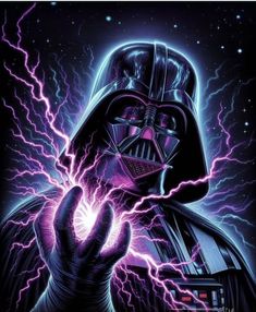 a darth vader poster with lightning coming out of his hand and the dark side