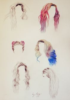 a drawing of different types of hair