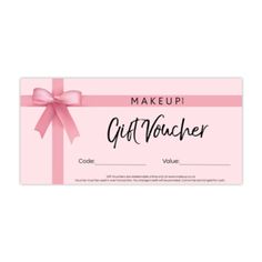 makeup gift voucher with pink ribbon and bow