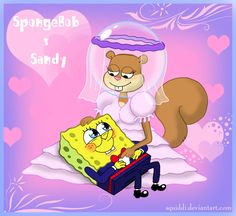 an image of a cartoon character with spongebob and sandy on the bed together