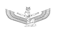 an egyptian winged bird is shown in this black and white drawing, it appears to be painted