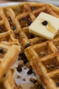 waffles with chocolate chips and butter on top