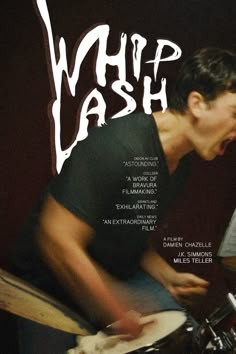 a man playing drums with the words whip dash on it