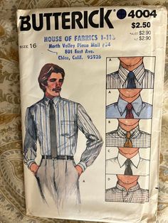 a man's shirt and tie is shown on the back of a paper pattern