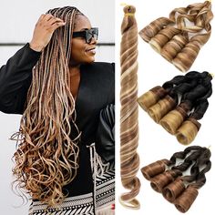 1/3/5Packs French Curl Braiding Hair 24" Pre-Stretched Bouncy Braiding Extension   ❤ Hair Infomation 20/26" Jumbo Braiding Perm Yaki Ez Braid Hair Extensions  ❤ Material: Synthetic Hair /Low temperature Hair ❤ Length: 24 inches ❤ Neat weight: 130g/pcs ❤ Color: Brown/Blonde/Black/Pink/ Purple/Ombre/Gradient Color  ❤ Full Head Set: 6-8 Packs  ❤ DETAIL Premium quality  synthetic hair clip in extension with hair volume  to make up you head ,or to  add extra volume and length all over. The hairs are Braid Hair Extensions, Pink Purple Ombre, French Curl, Extension Hair, Hair Volume, Jumbo Braids, Ombre Gradient, Head Set, Braid In Hair Extensions