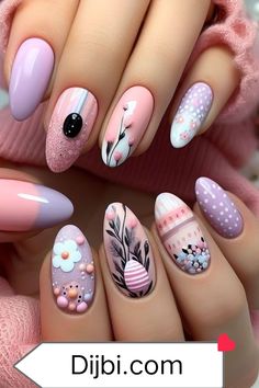 Easter Acrylic Nails Designs, Easter Egg Nails, Easter Themed Nails, Easter Nails Easy, Pastel Nail Art, Nails Easter, Pink Nail Art Designs, Simple Spring Nails, Adorable Bunnies