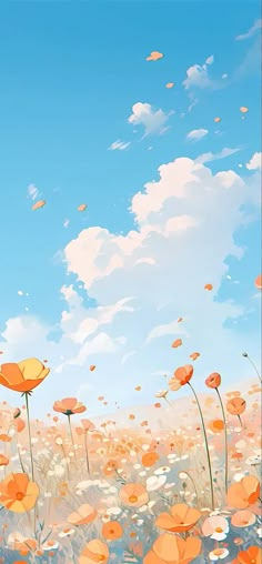 an image of flowers in the sky with clouds