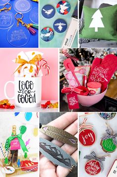 the collage shows different items that are for christmas and other holiday decorations, such as gifts