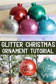 glitter christmas ornament ornaments in different colors and designs with the words glitter on them