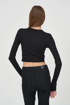 Verona Crop Shirt – Cotton Citizen Fitted Long Sleeve Crew Neck Top For Layering, Ribbed Slim Fit Tops For Fall, Fitted Cropped Tops With Thumbholes, Trendy Tops With Thumbholes For Spring, Trendy Spring Tops With Thumbholes, Ribbed High Stretch Elastane Tops, High Stretch Ribbed Elastane Tops, Trendy Tops With Thumbholes, Fitted Ribbed Elastane Tops