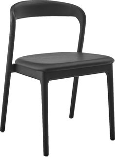 a black plastic chair on a white background with the seat upholstered to the back