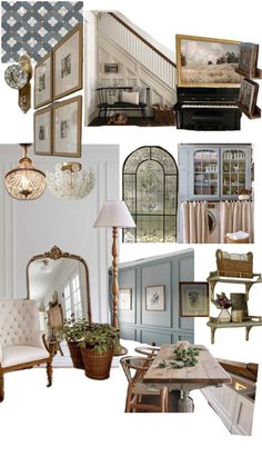 a collage of photos with furniture and decor