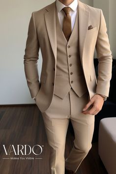 Vardo suits Brown Suits For Men, Suit For Men Wedding, Best Wedding Suits, Stylish Mens Suits, Classy Outfits Men, Wedding Suits Groom, Dress Suits For Men