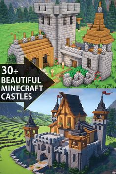 some very pretty buildings made out of legos and paper mache blocks with the words, beautiful minecraft castles