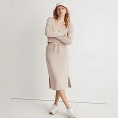 Comfy As It Is Cute, This Madewell Ribbed Drawstring Midi Skirt In Faded Earth (Beige/Cream) Is Made From A Supersoft Rib-Knit Fabric. Throw It On With The Matching Or Neutral Top With A Denim Jacket For An Oh-So-Cozy Yet Chic Look. Material: Polyester/Rayon/Elastane. Brand New, W/ Tag. Knitted Skirt Set, Button Midi Skirt, Polka Dot Midi Skirt, Sequin Midi Skirt, Madewell Skirt, Neutral Tops, Black Lace Skirt, Midi Wrap Skirt, Silk Midi Skirt