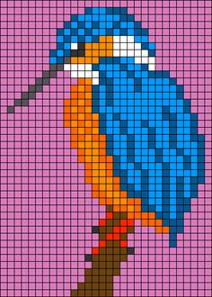 a pixellated image of a blue and orange bird