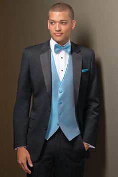 Tux For Prom, Blue Prom Tuxedo, Grey Tuxedo Wedding, Tux Colors, Blue Tuxedo Wedding, Grey Tux, Light Blue Vest, Gentlemen Fashion, Prom Tux