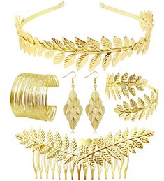 PRICES MAY VARY. VALUE PACK: Set Includes 1pcs Greek Leaf Headband, 1pcs Upper Arm Band Cuff, 1pcs Coil Bracelet, A Pair Of Leaf Dangle Earrings And 1pcs Laurel Leaf Comb. Elegant Greek Goddess Accessories For Your Cosplay Needs. QUALITY MATERIALS: The Greek Goddess Jewelry Is Made Of Quality Alloy With 14k Gold Plating And Has A Good Shine. Lightweight And Durable, Giving You A Comfortable Wearing Experience. They Can Be Gently Bent To Adjust To Fit Your Skin Perfectly. ELEGANT & CLASSIC: The G Gold Headband Jewelry Gift, Goddess Costume Accessories, Goddess Accessories, Greek Accessories, Greek Hair, Upper Arm Bracelet, Leaf Headband, Arm Bracelets Upper, Arm Bracelet